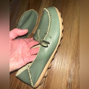 Green Leather Flats